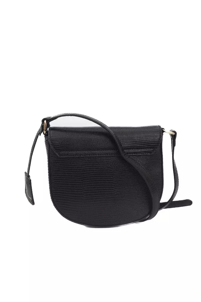 Elegant Black Shoulder Flap Bag with Golden Accents