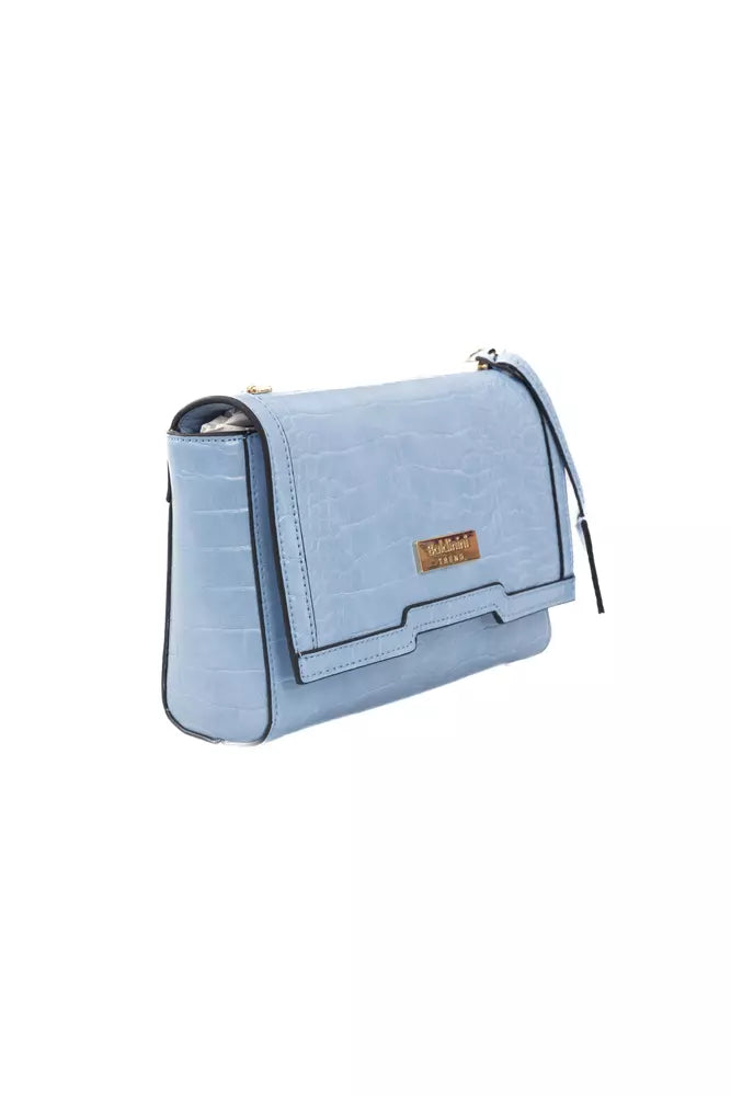 Chic Light Blue Shoulder Flap Bag with Golden Accents