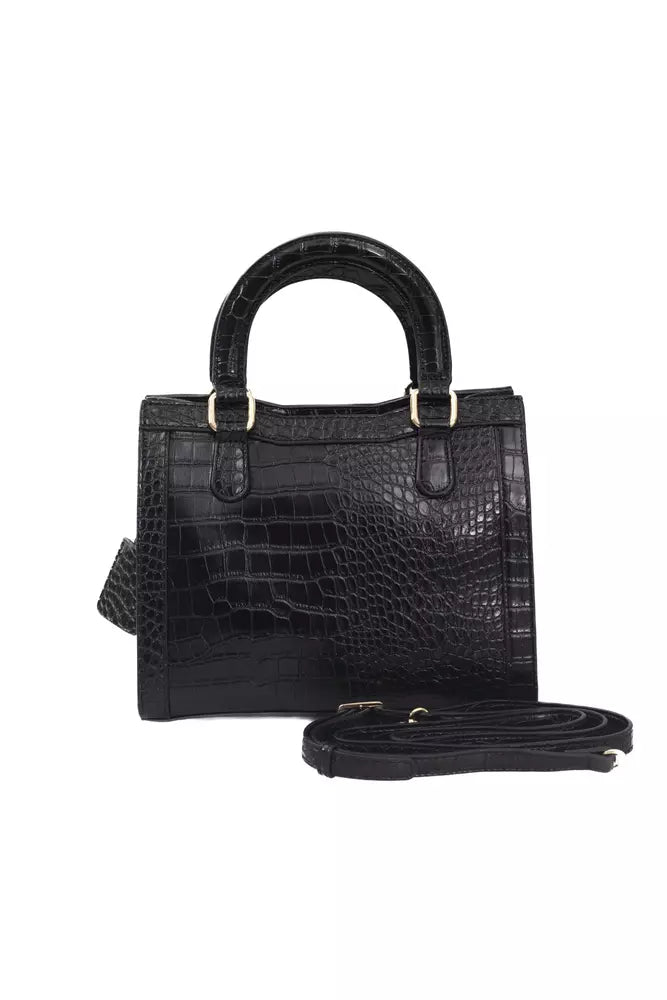 Elegant Black Shoulder Bag with Golden Accents