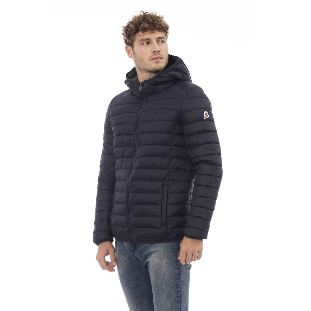 Quilted Men's Hooded Blue Jacket