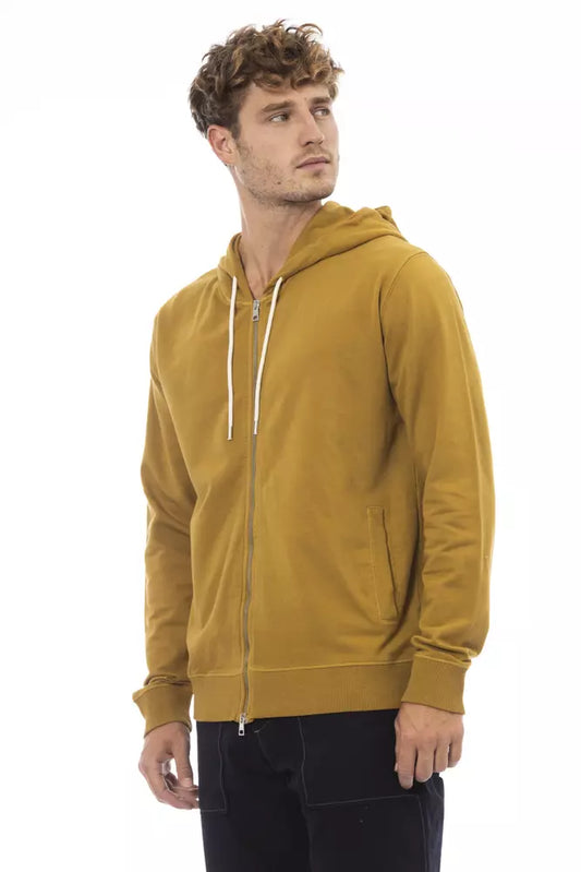 Cotton Hooded Zip Sweatshirt in Brown