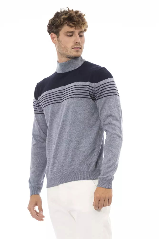 Elegant Light Blue Mock Neck Sweater for Men