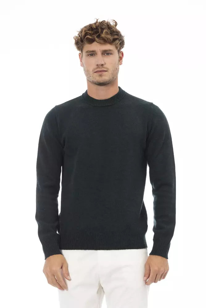 Elegant Green Crewneck Wool Sweater