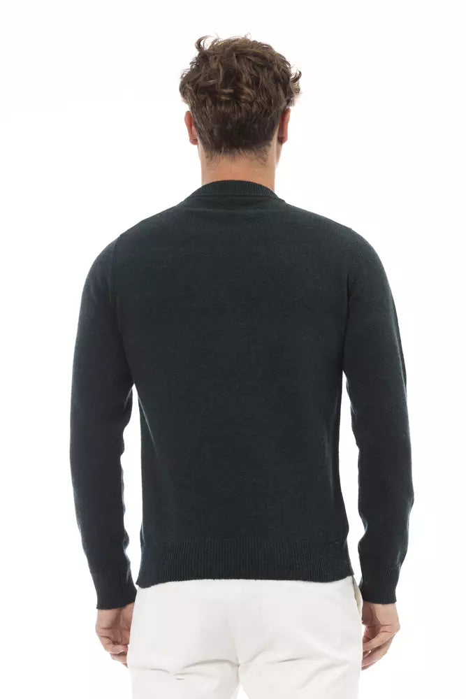 Elegant Green Crewneck Wool Sweater