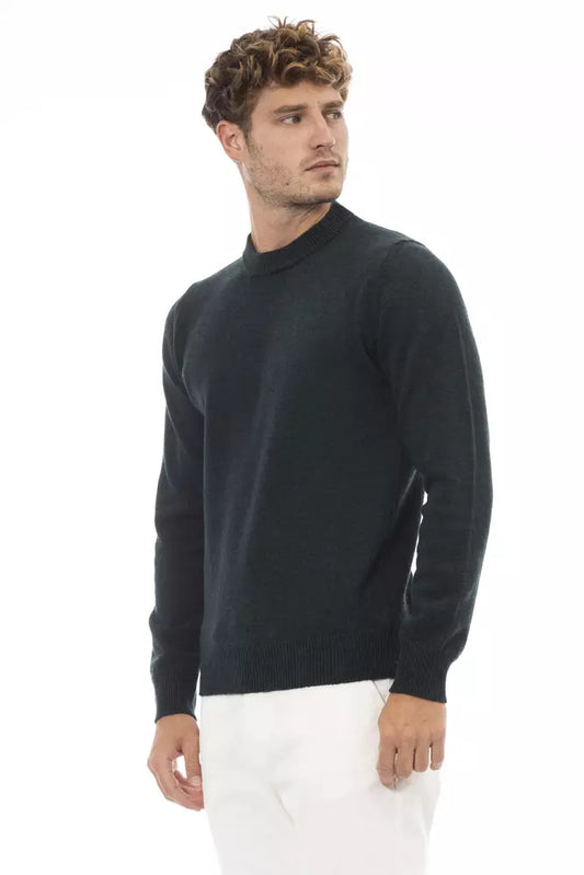 Elegant Green Crewneck Wool Sweater