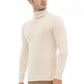 Beige Turtleneck Sweater with Fine Rib Detail