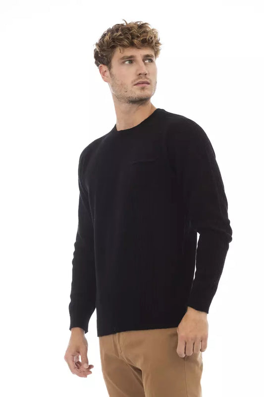 Elegant Crewneck Pocket Sweater in Black