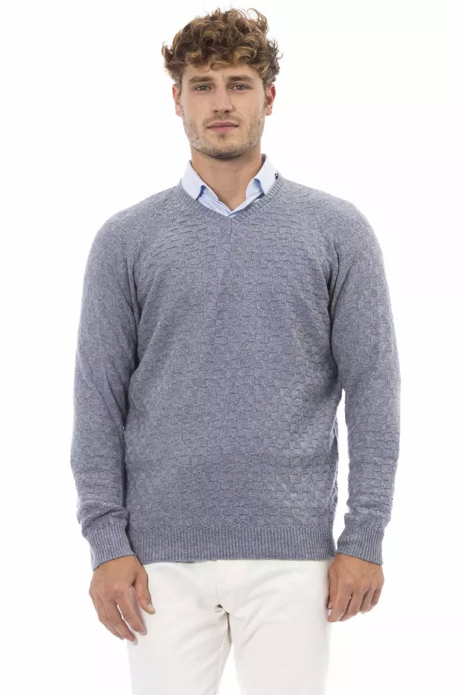 Elegant V-Neck Light Blue Sweater