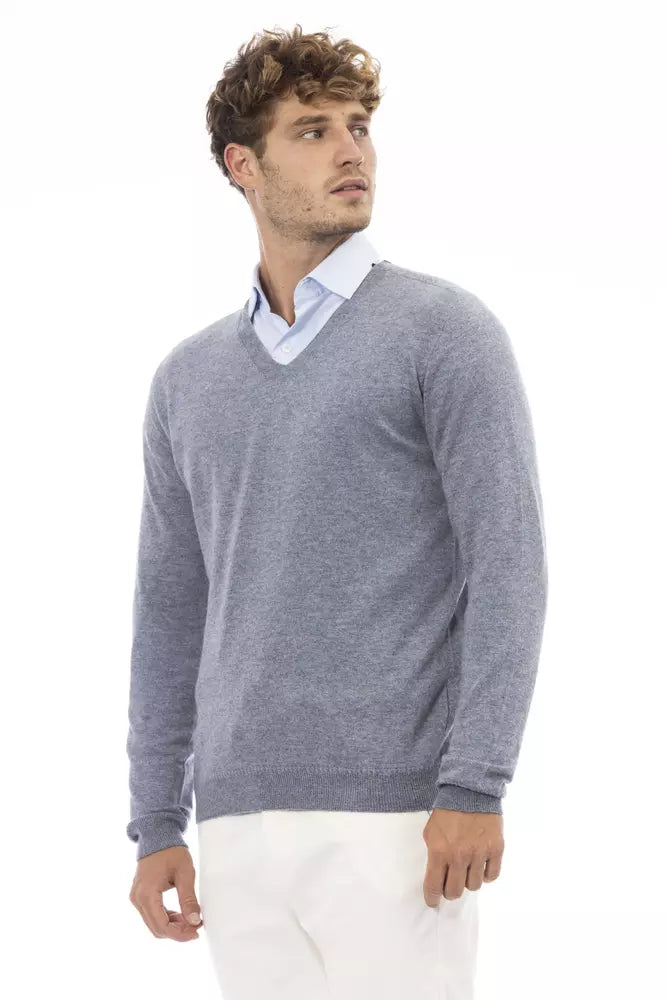 Elegant V-Neck Sweater in Light Blue