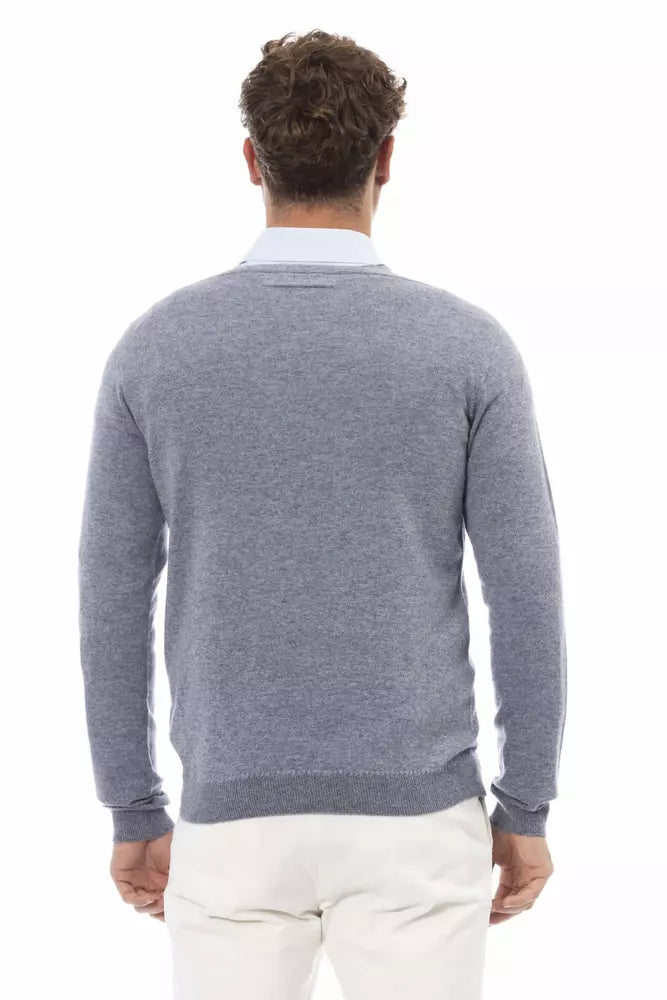 Elegant V-Neck Sweater in Light Blue