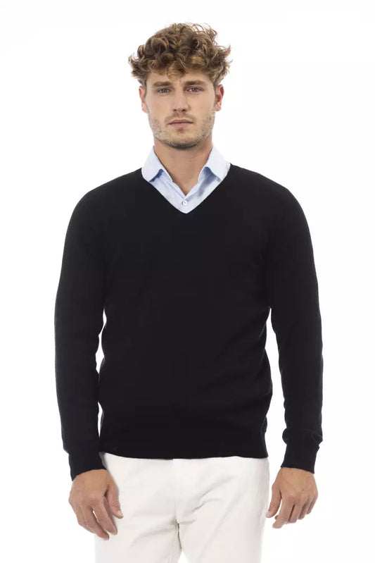 Elegant V-Neck Sweater in Sleek Black