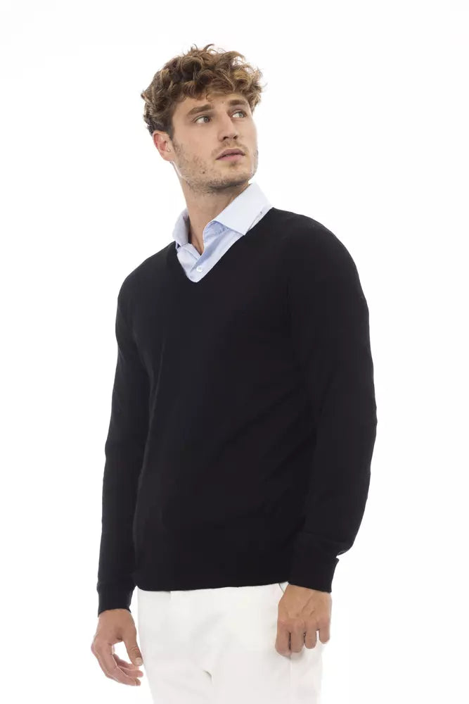 Elegant V-Neck Sweater in Sleek Black