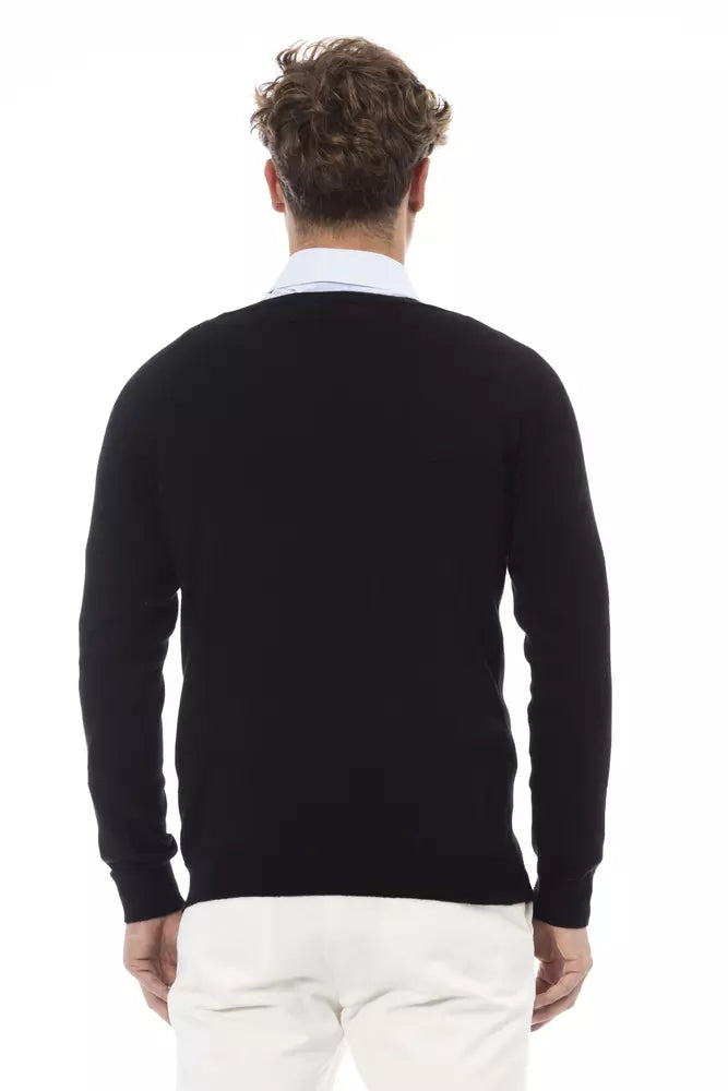 Elegant V-Neck Sweater in Sleek Black