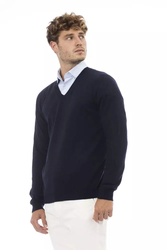 Sumptuous V-Neck Blue Sweater for Elegant Evenings