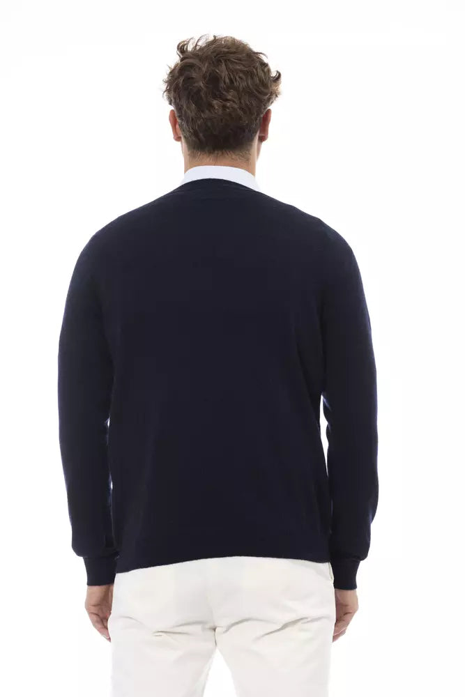 Sumptuous V-Neck Blue Sweater for Elegant Evenings