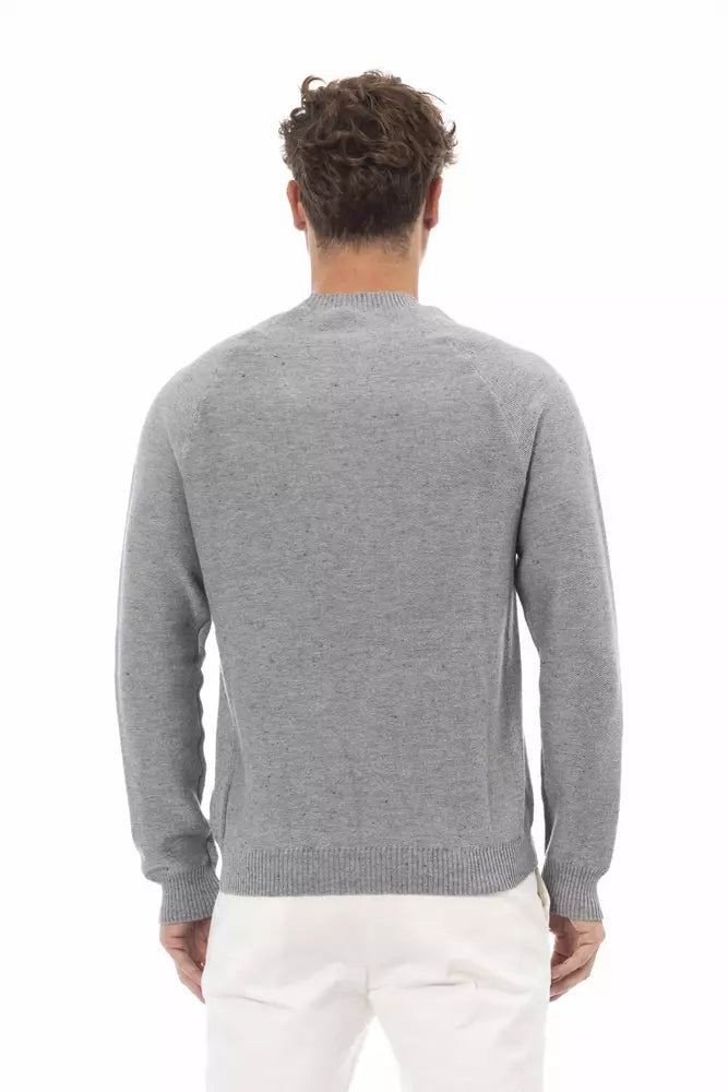 Chic Gray Cotton-Cashmere Crewneck Sweater