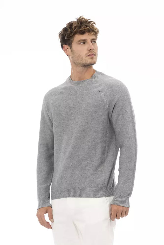 Chic Gray Cotton-Cashmere Crewneck Sweater