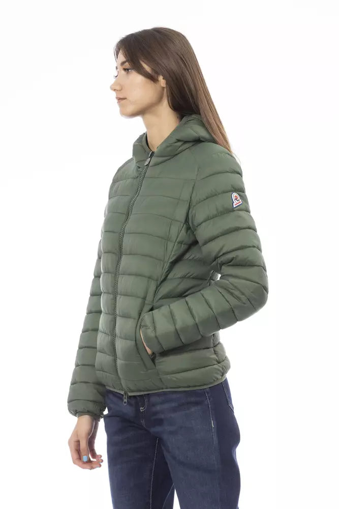 Chic Green Quilted Hooded Jacket