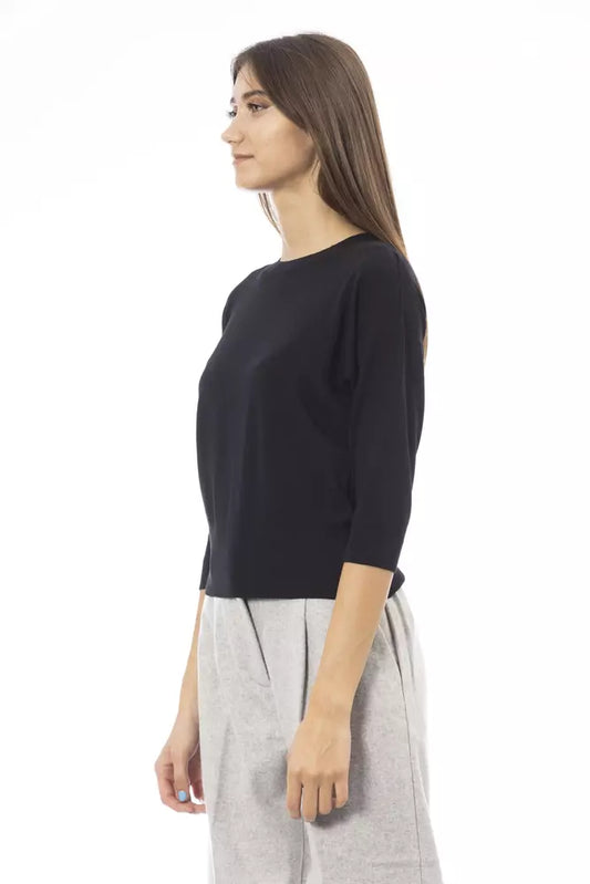 Elegant Black Crew Neck Sweater with Short Sleeves