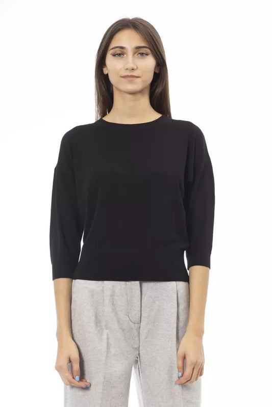 Elegant Black Crew Neck Sweater with Short Sleeves