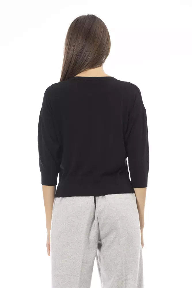 Elegant Black Crew Neck Sweater with Short Sleeves