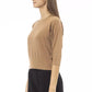 Elegant Beige Crew Neck Short Sleeve Sweater