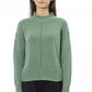 Elegant Green Mock Neck Wool Blend Sweater