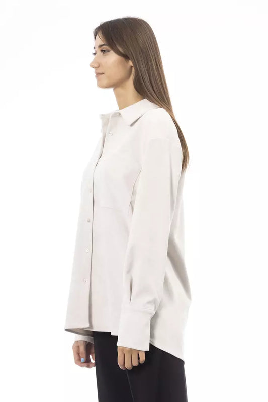 Elegant White Button-Up with Front Pocket