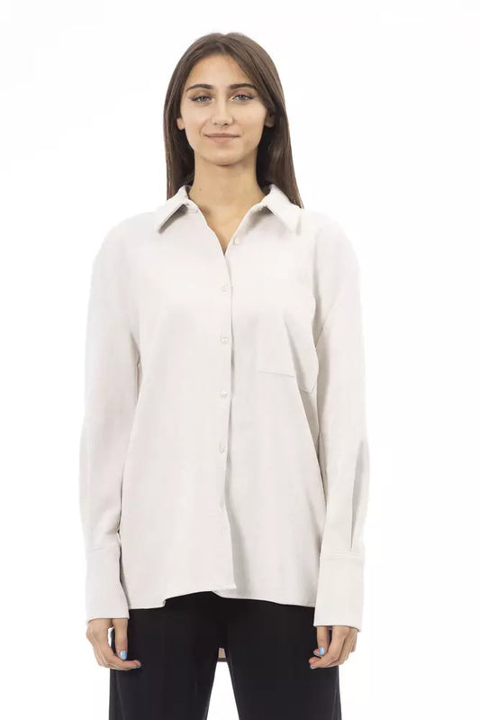 Elegant White Button-Up with Front Pocket