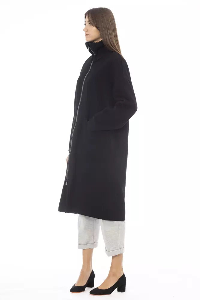 Elegant High Collar Wool Coat in Black