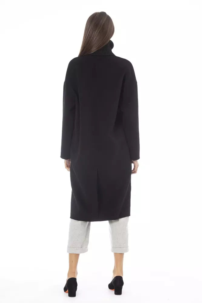 Elegant High Collar Wool Coat in Black