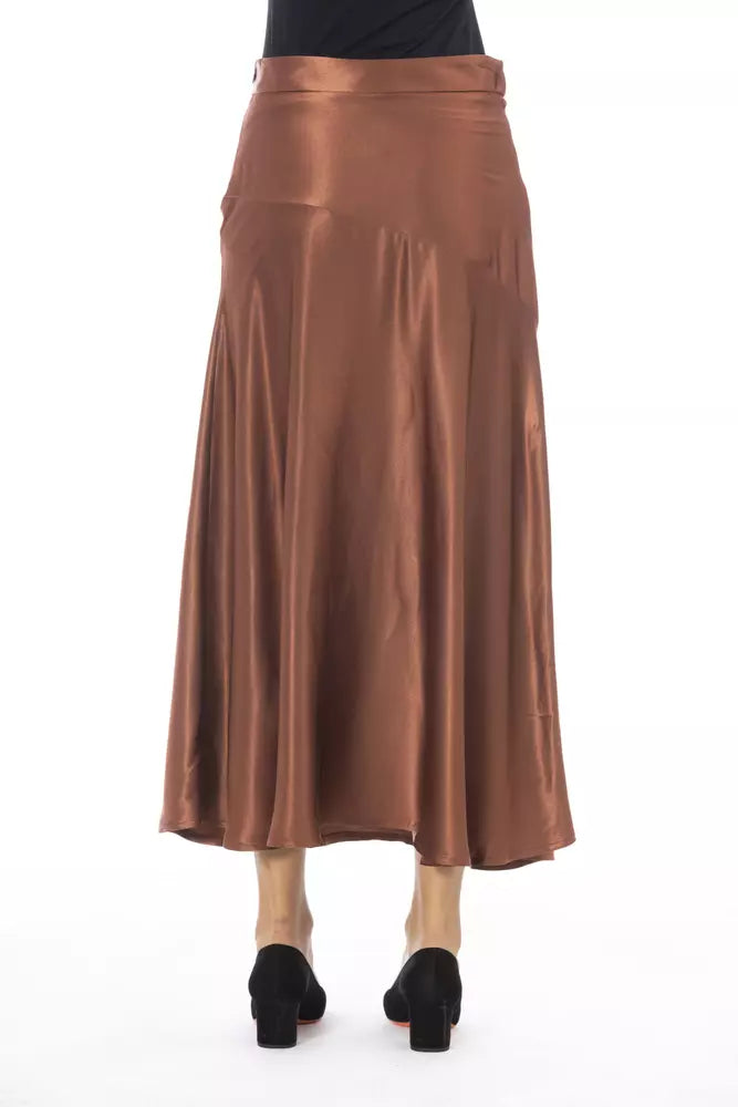 Elegant Satin Midi Skirt in Rich Brown