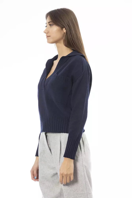 Chic V-Neck Wool Blend Sweater in Blue