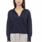 Chic V-Neck Wool Blend Sweater in Blue