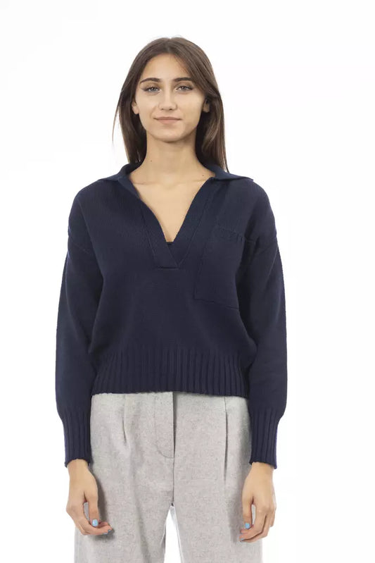 Chic V-Neck Wool Blend Sweater in Blue