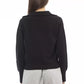 Elegant V-Neck Black Sweater with Ribbed Trims