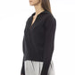 Elegant V-Neck Black Sweater with Ribbed Trims