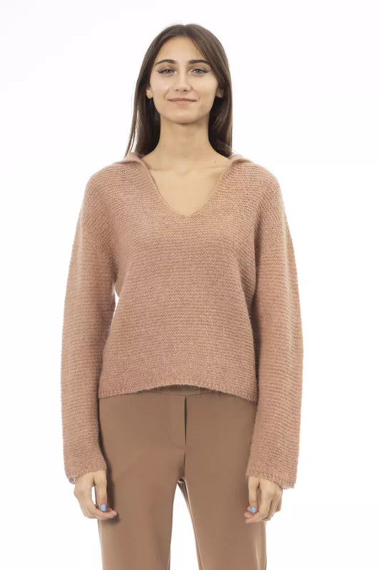 Beige Long Sleeved V-Neck T-Shirt