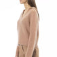 Beige Long Sleeved V-Neck T-Shirt