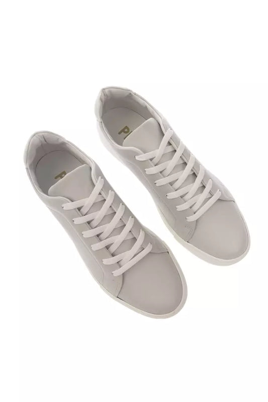 Elegant Gray Leather Sneakers with Contrasting Logo