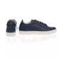 Elegant Blue Monochrome Leather Sneakers