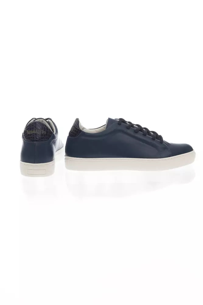 Elegant Blue Monochrome Leather Sneakers