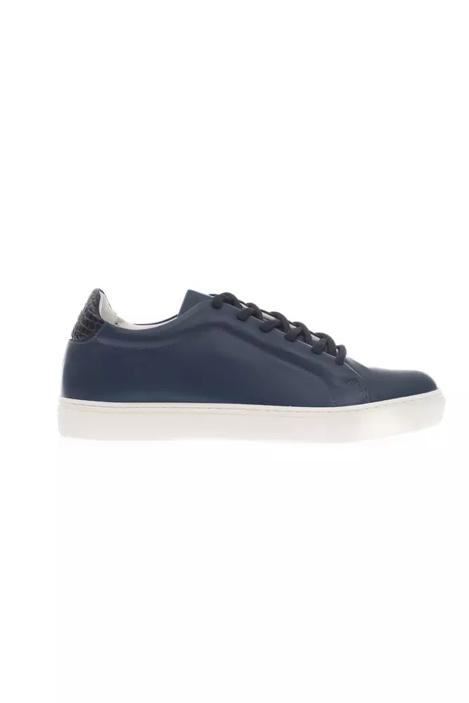 Elegant Blue Monochrome Leather Sneakers