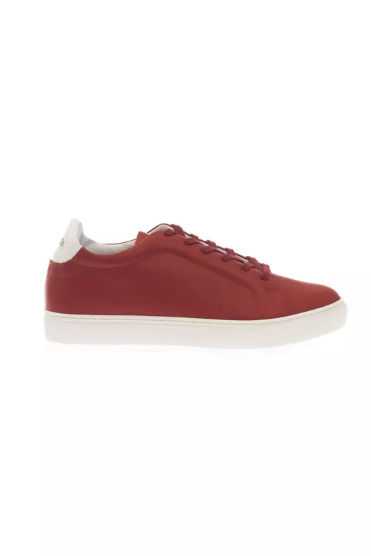 Elegant Red Leather Monocolor Sneakers