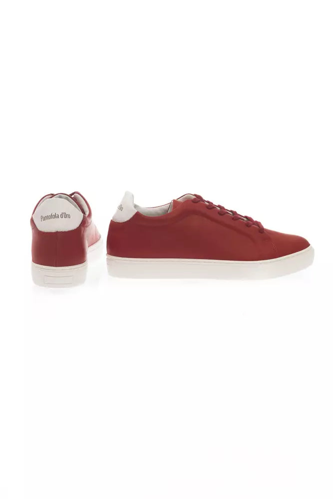 Elegant Red Leather Monocolor Sneakers