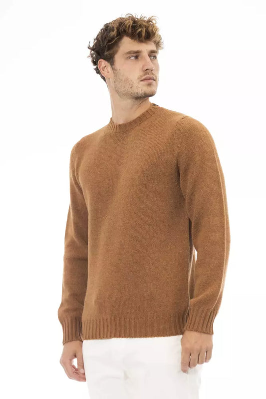 Beige Alpaca Blend Crewneck Sweater for Men