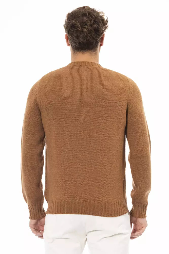 Beige Alpaca Blend Crewneck Sweater for Men