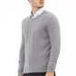 Chic Gray V-Neck Cashmere-Blend Sweater