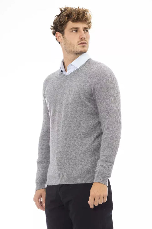 Chic Gray V-Neck Cashmere-Blend Sweater