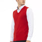 Elegant V-Neck Red Vest in Fine Rib Knit